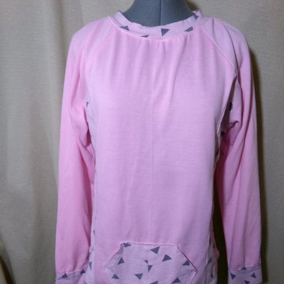 Triangle graphic print Fleece Sweatshirt S Pink Gray crew neck Soft lightweight - Picture 5 of 11